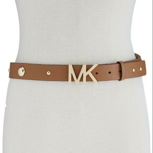 Michael Kors MK Buckle Studded Luggage brow Belt